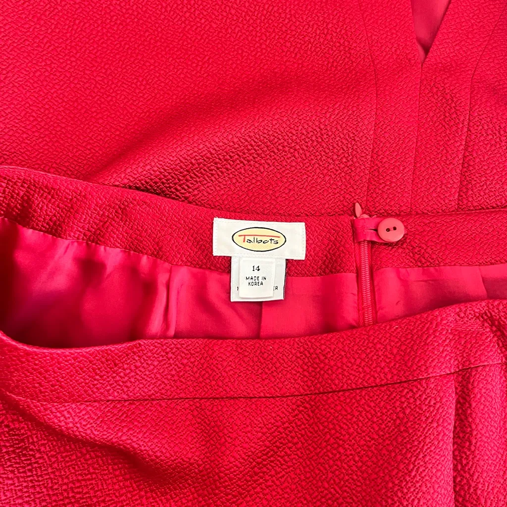 Vintage Talbots Red Textured Silk Wool Blend Skirt, Size 14 - Image 3