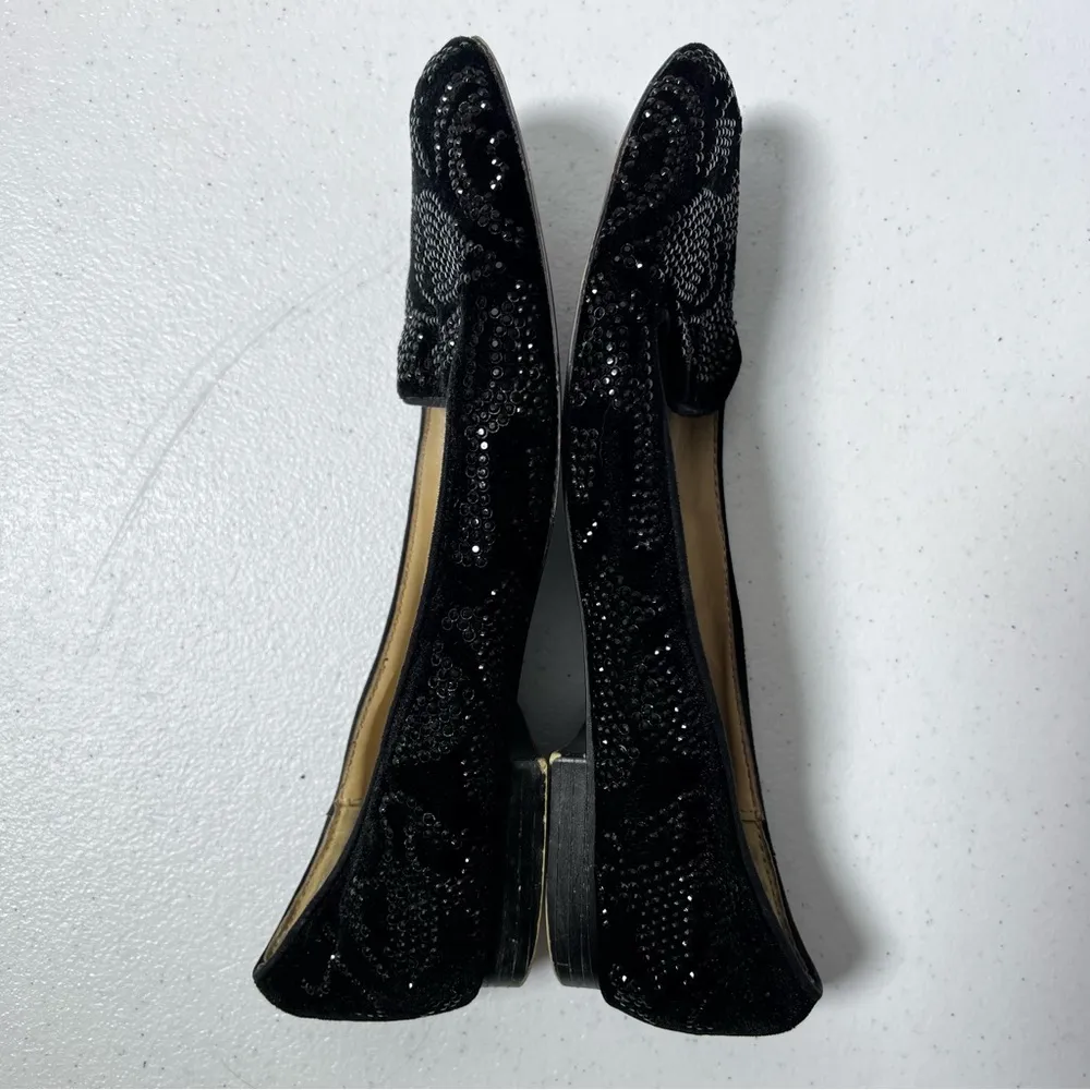 Zara Black Velvet Rhinestone Embellished Loafer Flats - Image 8