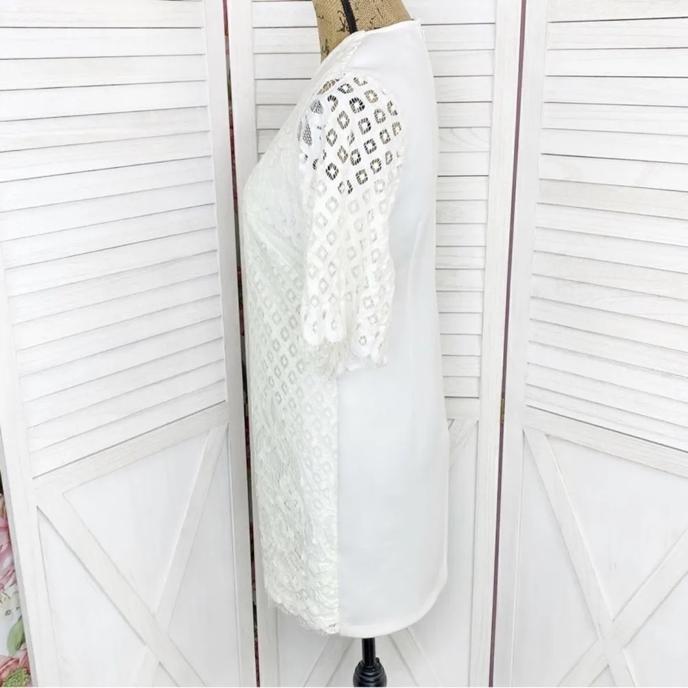 Alexia Admor Lace Front Bell Sleeve Sheath Dress Small Ivory White Half Sleeve - Image 2