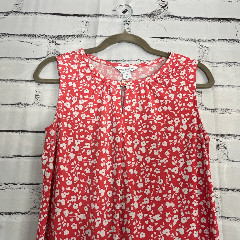 Liz Claiborne Red and White Fitted Sleeveless Tank Top Blouse SZ XS Floral Heart - Image 6