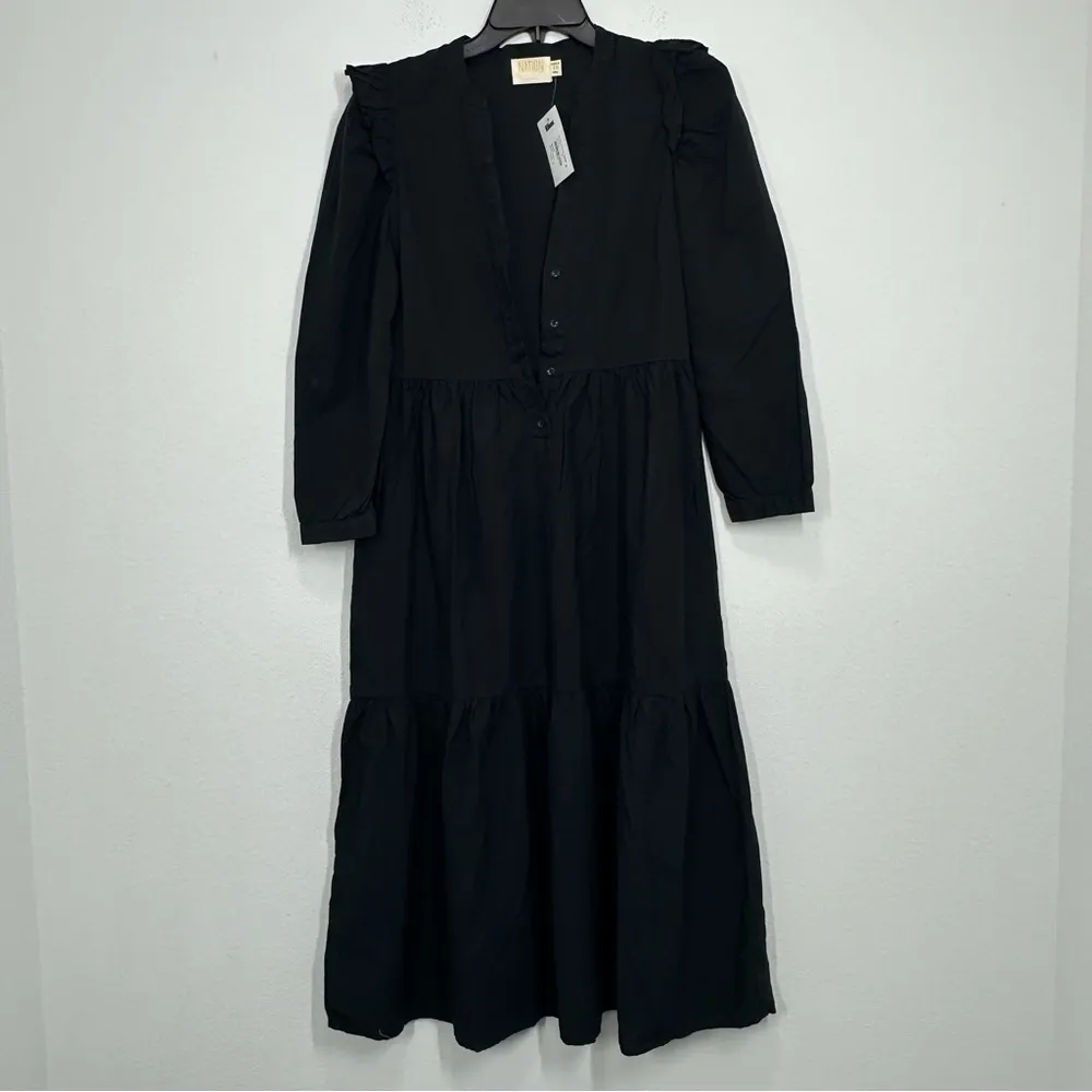 Nation‎ LTD Women's Size XS Black Dalia Midi Dress Ruffle Tiered Pima Cotton - Image 2