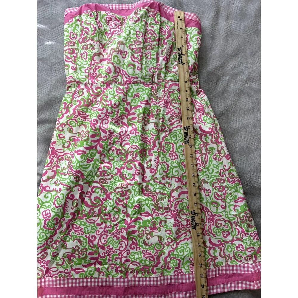 Lilly Pulitizer Sienna Dress White Pink Peanut Island Floral Gingham Size 8 - Image 5