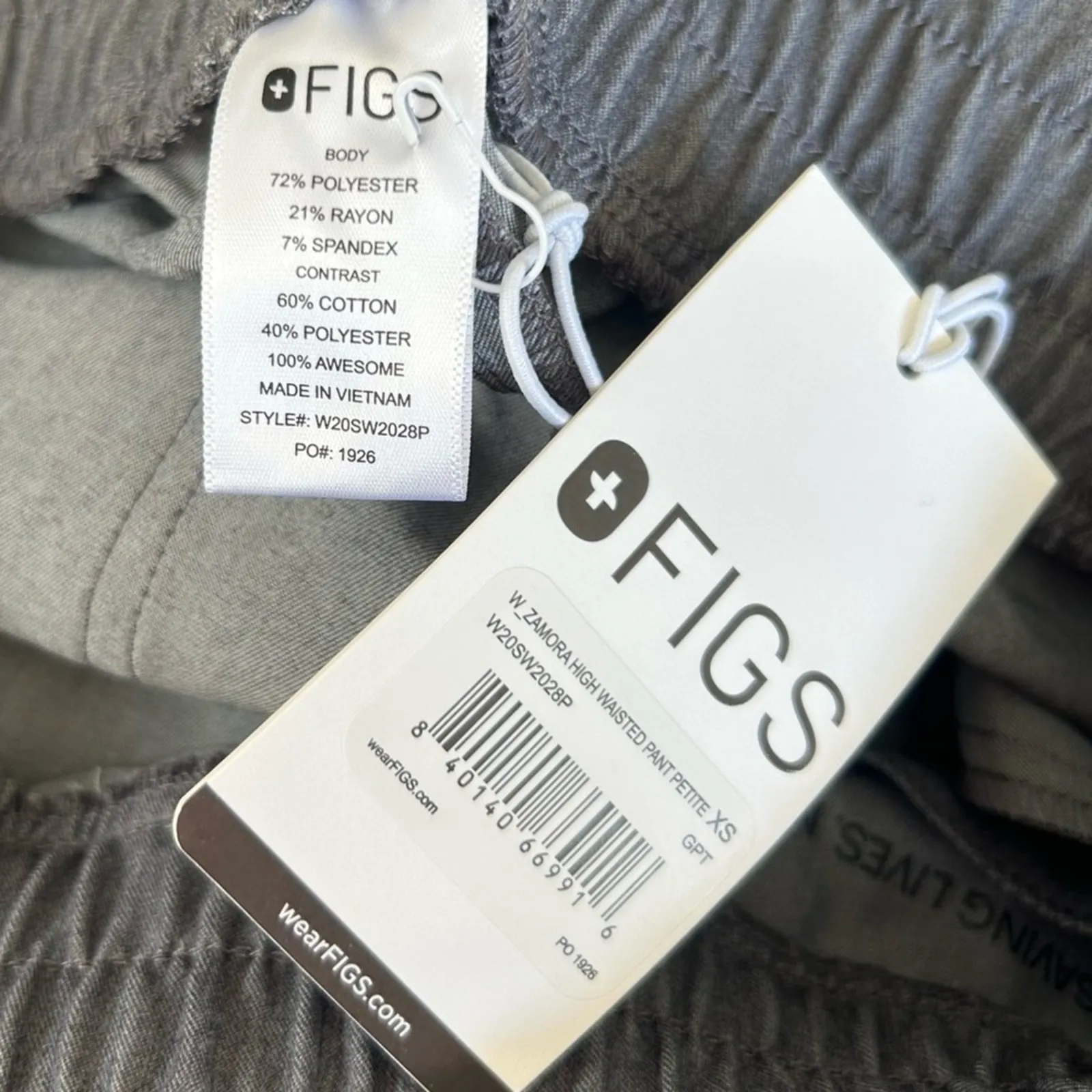 NWT Figs Woman’s Zamora Gray High Waisted Scrub Pants Size XS Petite - Image 6