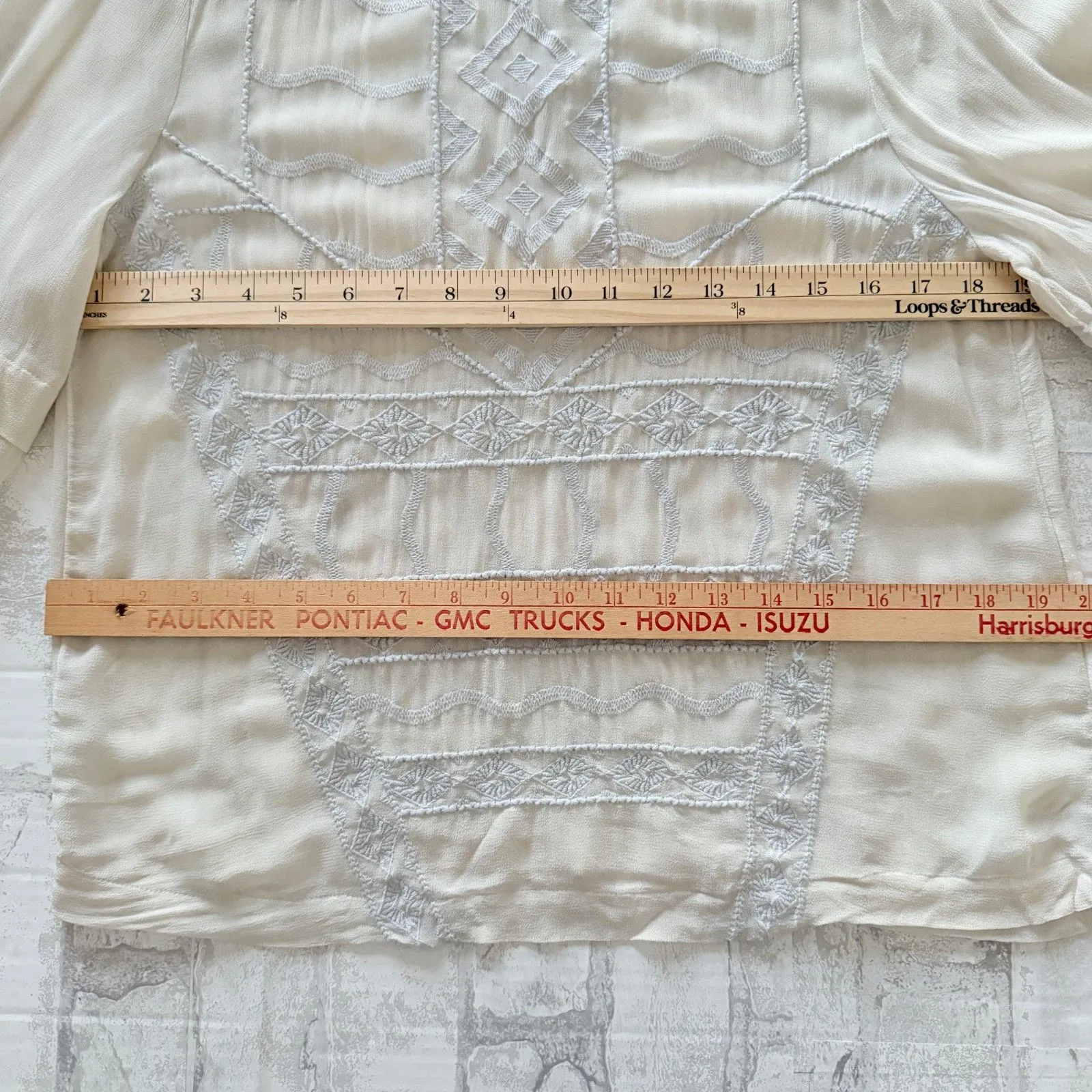 Lucky Brand Vintage Off White Embroidered Ethereal Boho Mesh Layered Top Sz S - Image 7