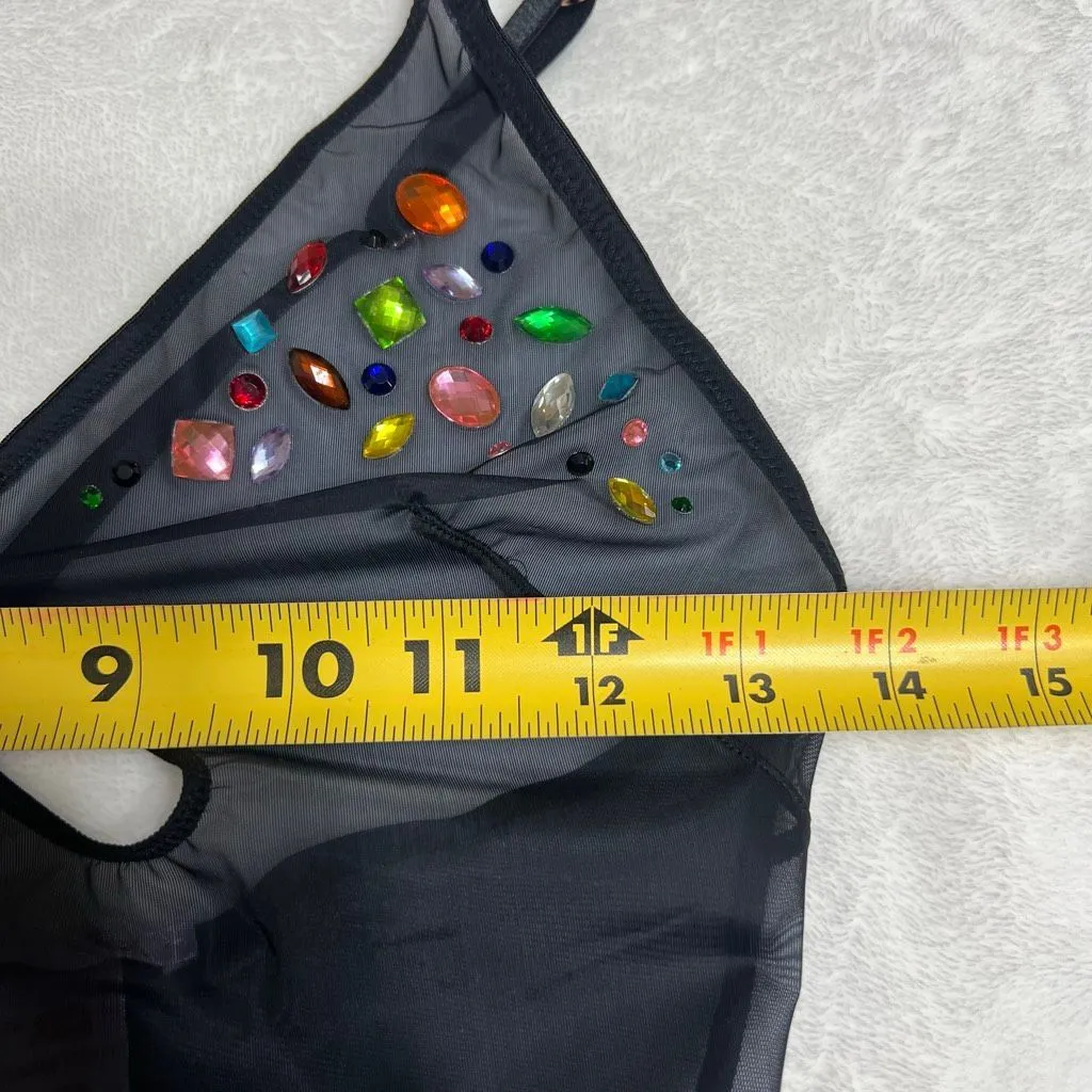 Savage X Fenty Rihanna Carnival Tricot Teddy Black Sheer Bodysuit M Size M - Image 10