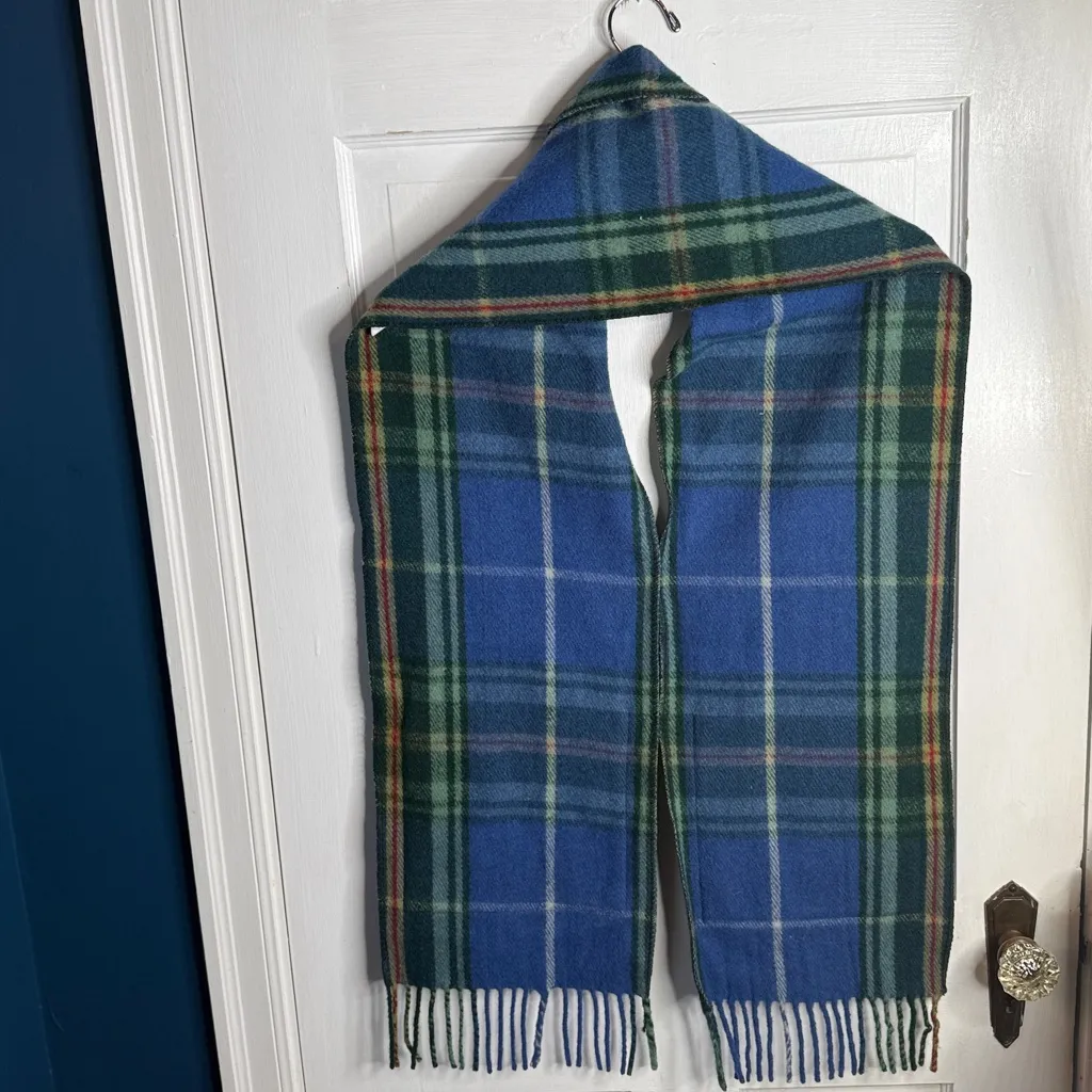 Patrick King Woollen Mills Merino Wool Tartan Plaid Pocket Scarf W1962 Blue - Image 5