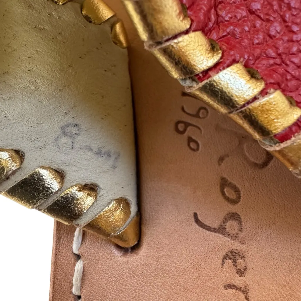 Jack Rogers  Jacks Leather Flat Thong Sandal Red with Gold Size 8 - Image 8