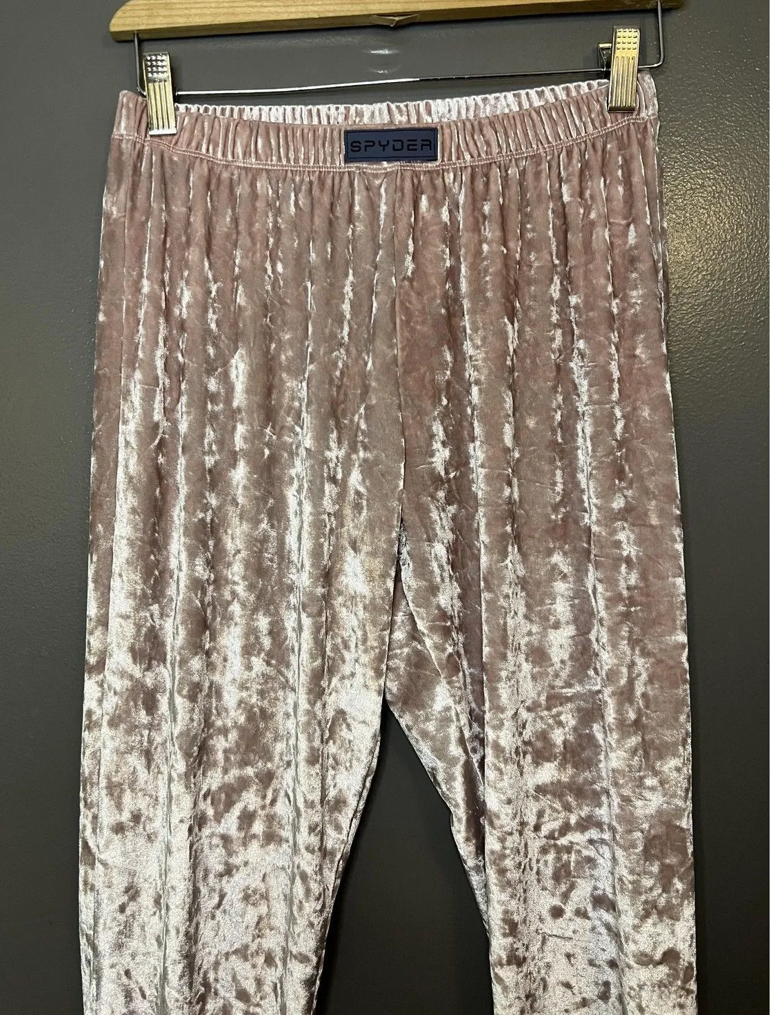 Spyder Leggings Womens Medium Pink Crushed Velvet Lounge Pants Soft Stretch - Image 1