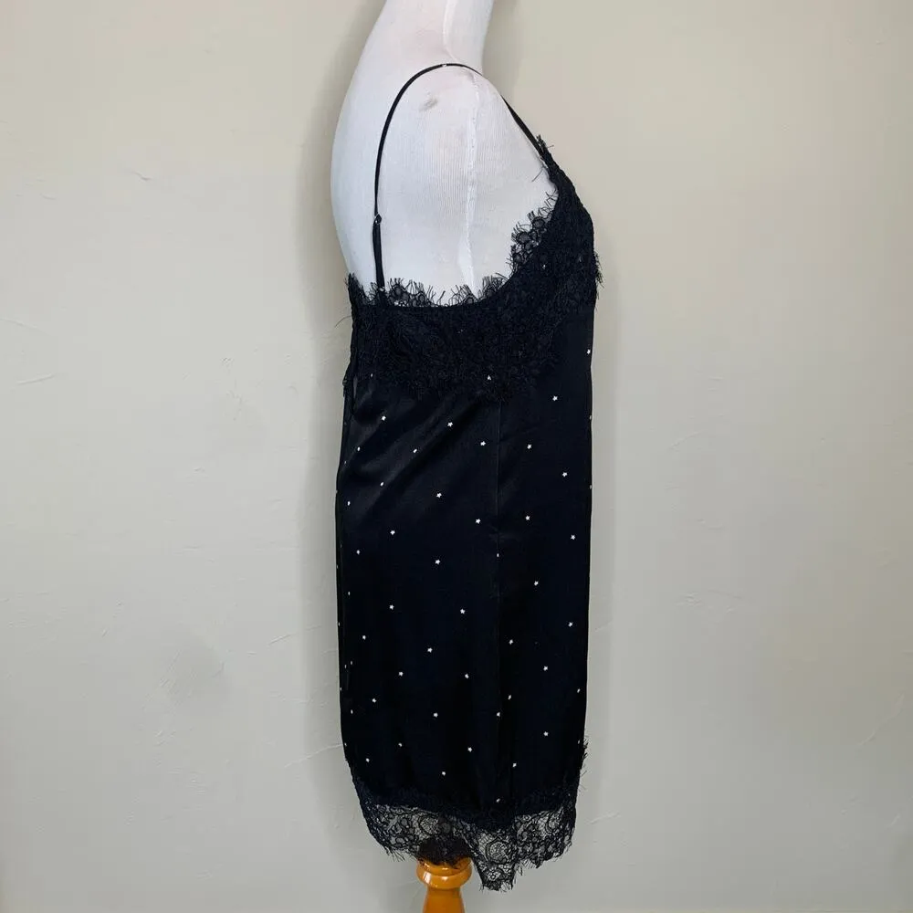 fab'rik Black Star Print Lace Trim Slip Dress Sz Small - Image 4