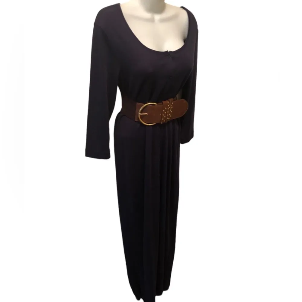 VTG Lauren Ralph Lauren Ribbed Navy Tee Dress Sz M Midi 3/4 Sleeve Casual Fall - Image 2