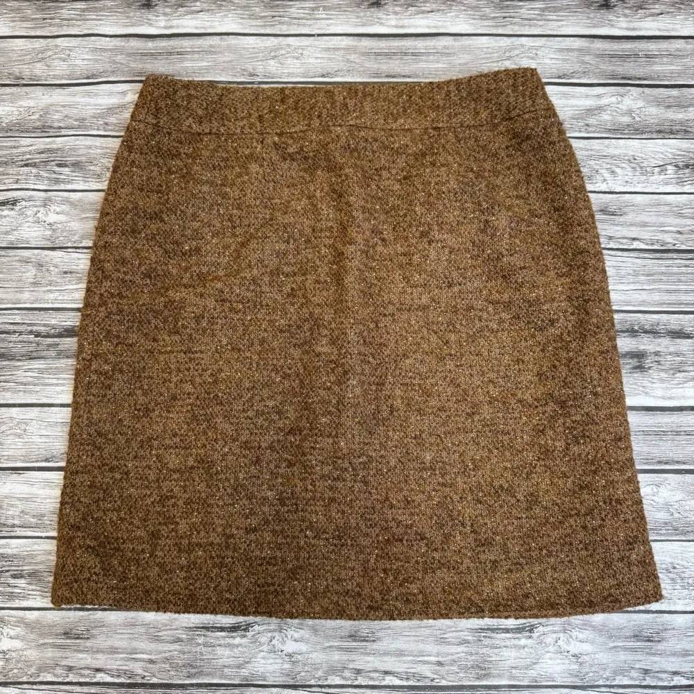 Vittadini Women's Wool Boucle Woven Tweed Skirt 10 Gold Brown Yellow Full Zipper - Image 14