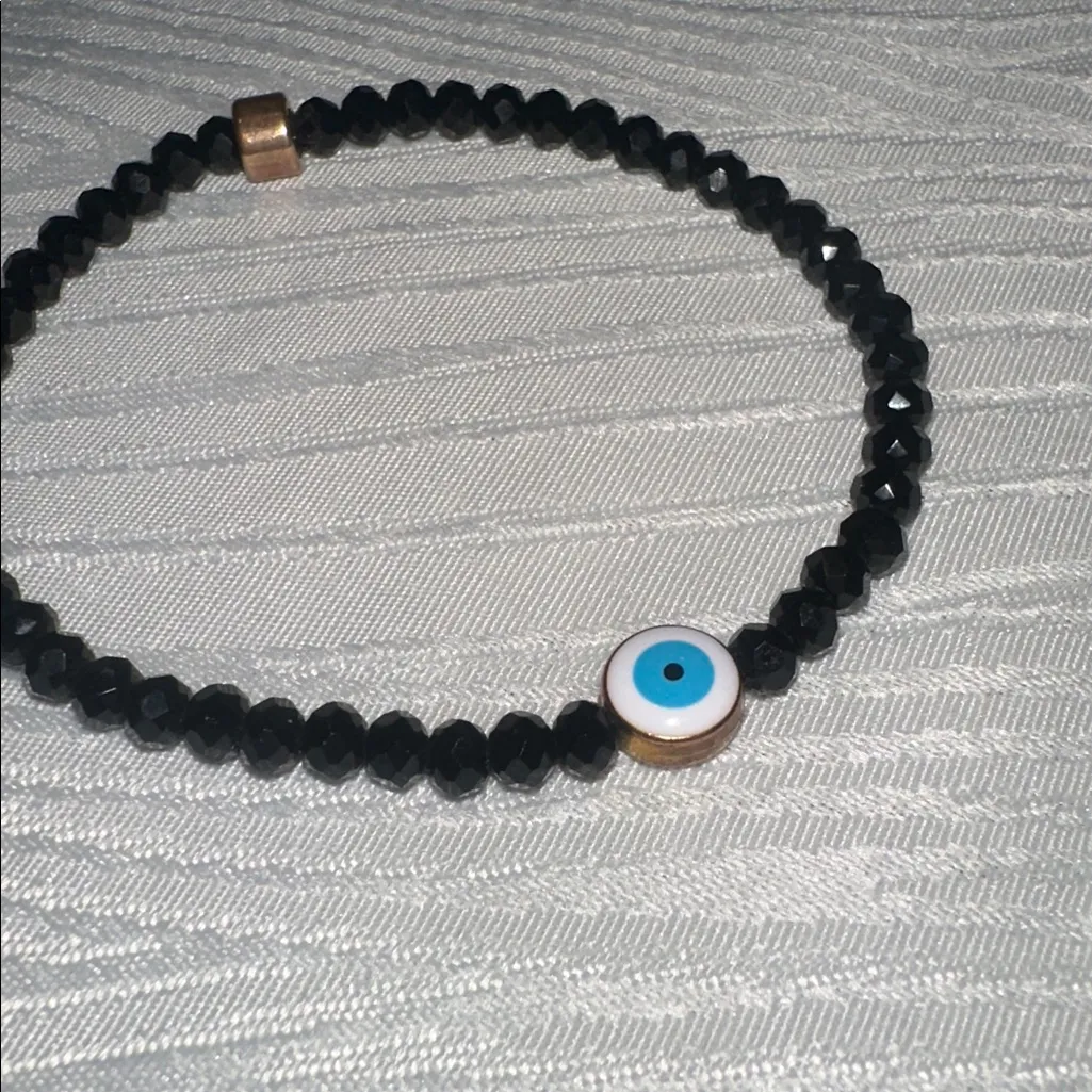 Black Beaded Bracelet with Evil Eye Charm - Image 2