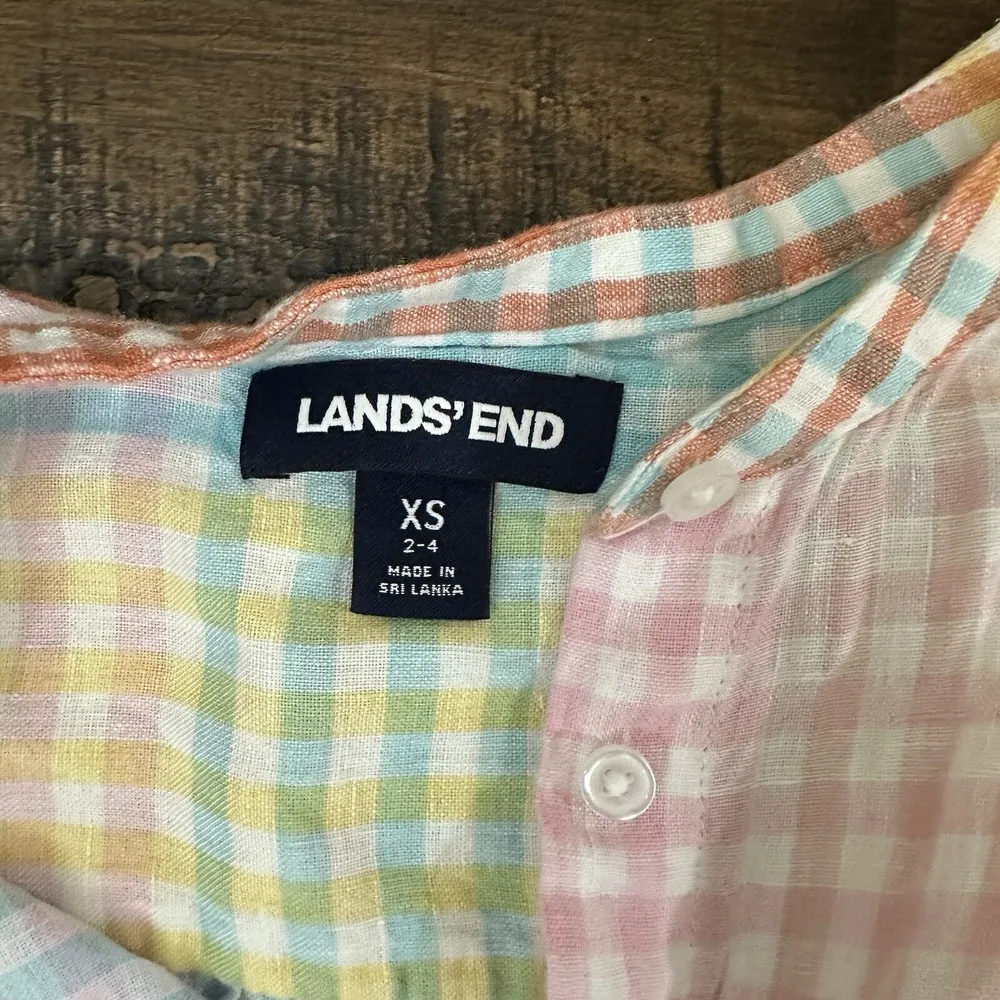 Lands' End 100% Linen Button Down Shirt Multicolor Checks XS Pink - Image 3