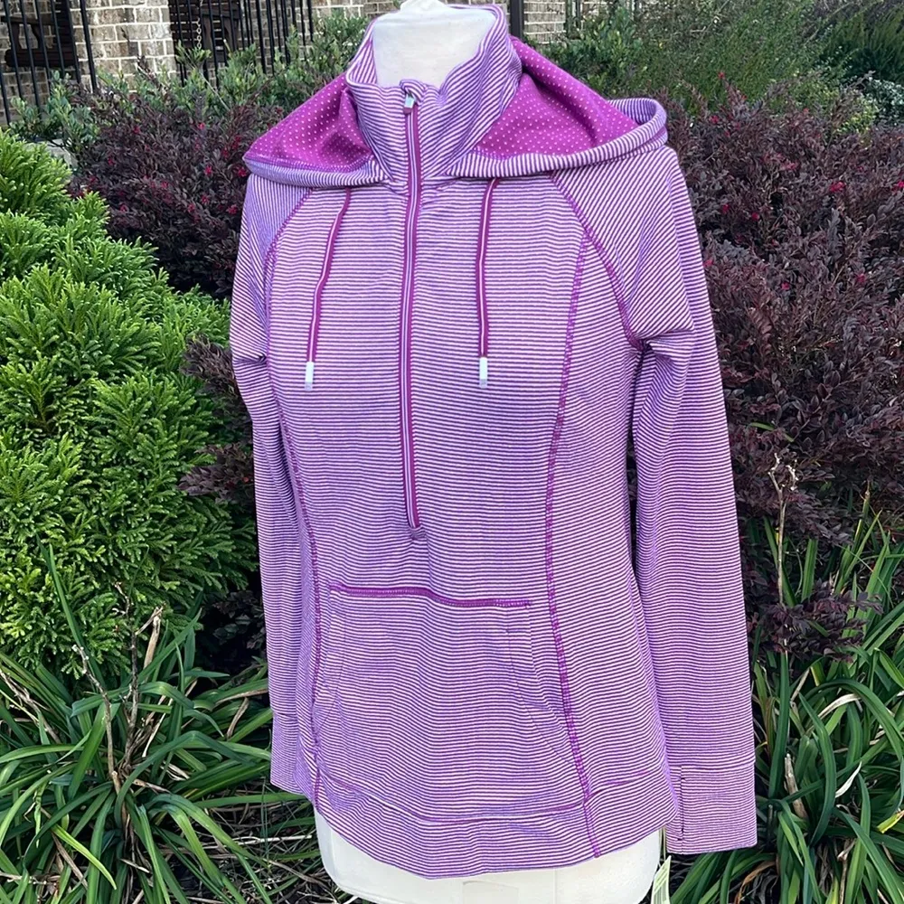 Colorful Raspberry Striped Hoodie pullover womens S New - Image 2