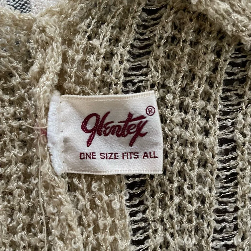 Vintage Glentex Tan Gold Shrug Sweater Tie Front Cardigan Open Weave OSFM S M Size M - Image 8