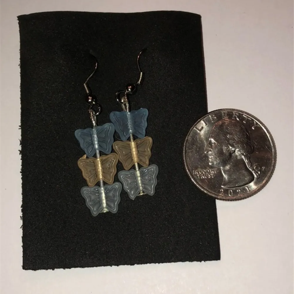 Blue & Yellow Butterfly Beaded Boho Dangling Pierced Earrings - Image 3