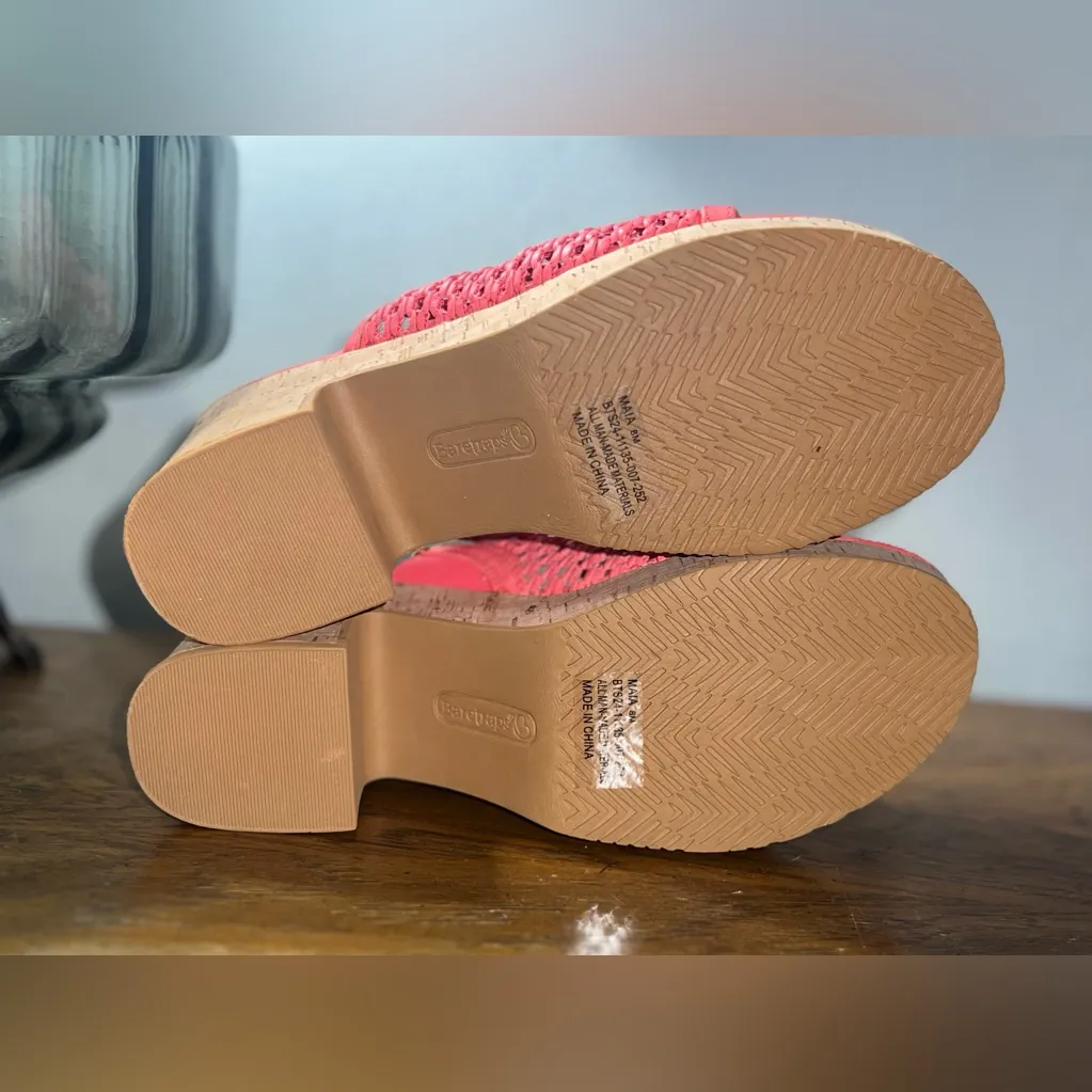 Coral Woven Wedge Sandals Pink Size 8 - Image 5
