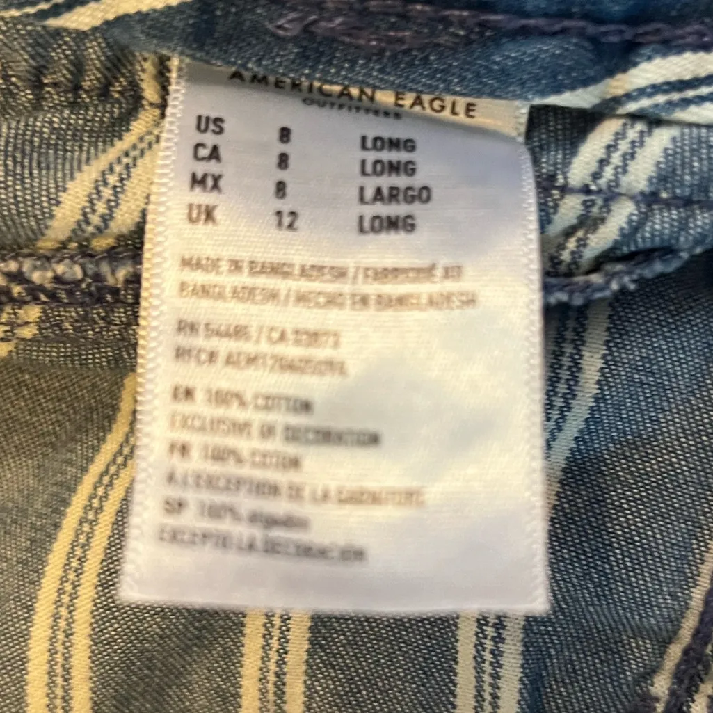 American Eagle Blue White Striped Palazzo Pants High Waist Wide Leg Size 8 Long - Image 8