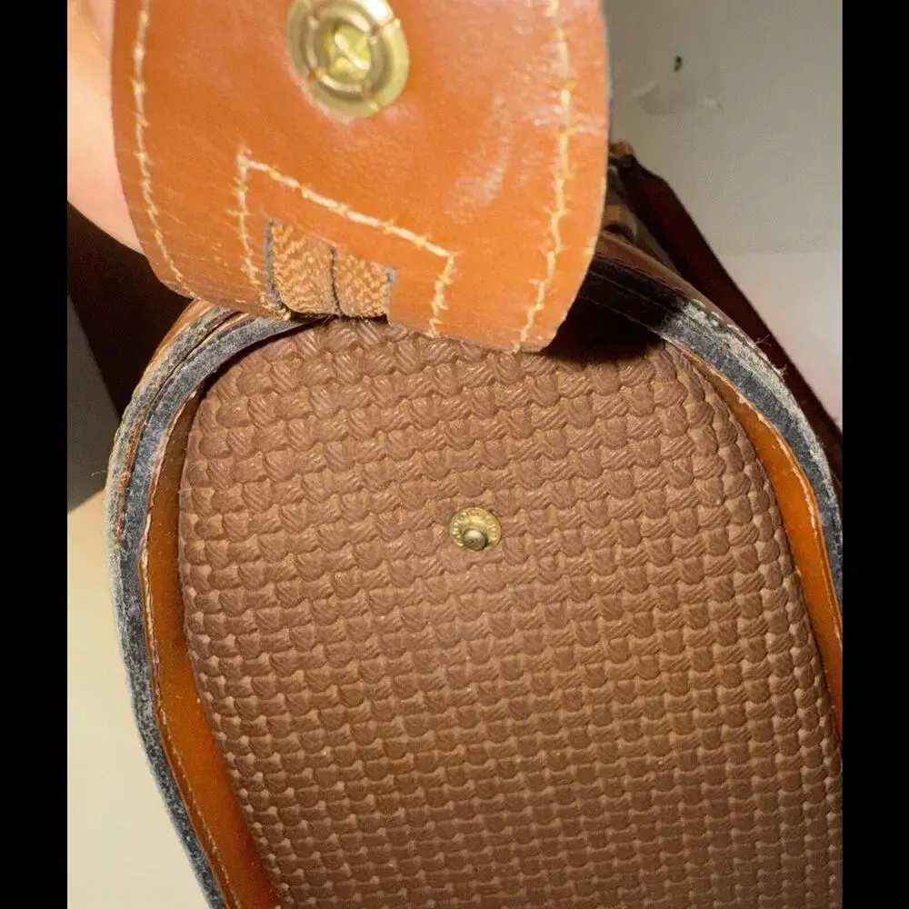 JR Vintage Brown Tan Leather Fabric Lined American Made Western Designer Handbag - Image 10