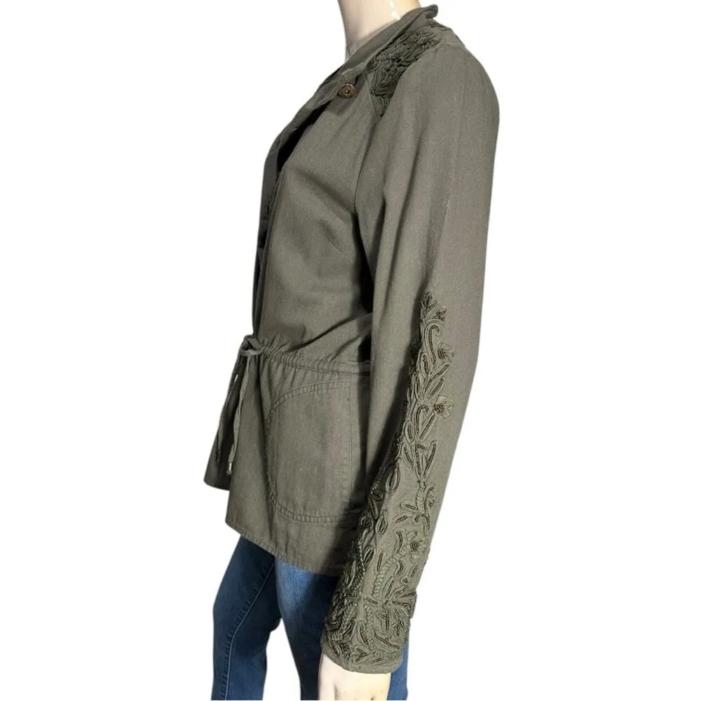 Love Sam L Olive Green Travis Cargo Beaded Embroidered Military Snap Up Jacket - Image 8