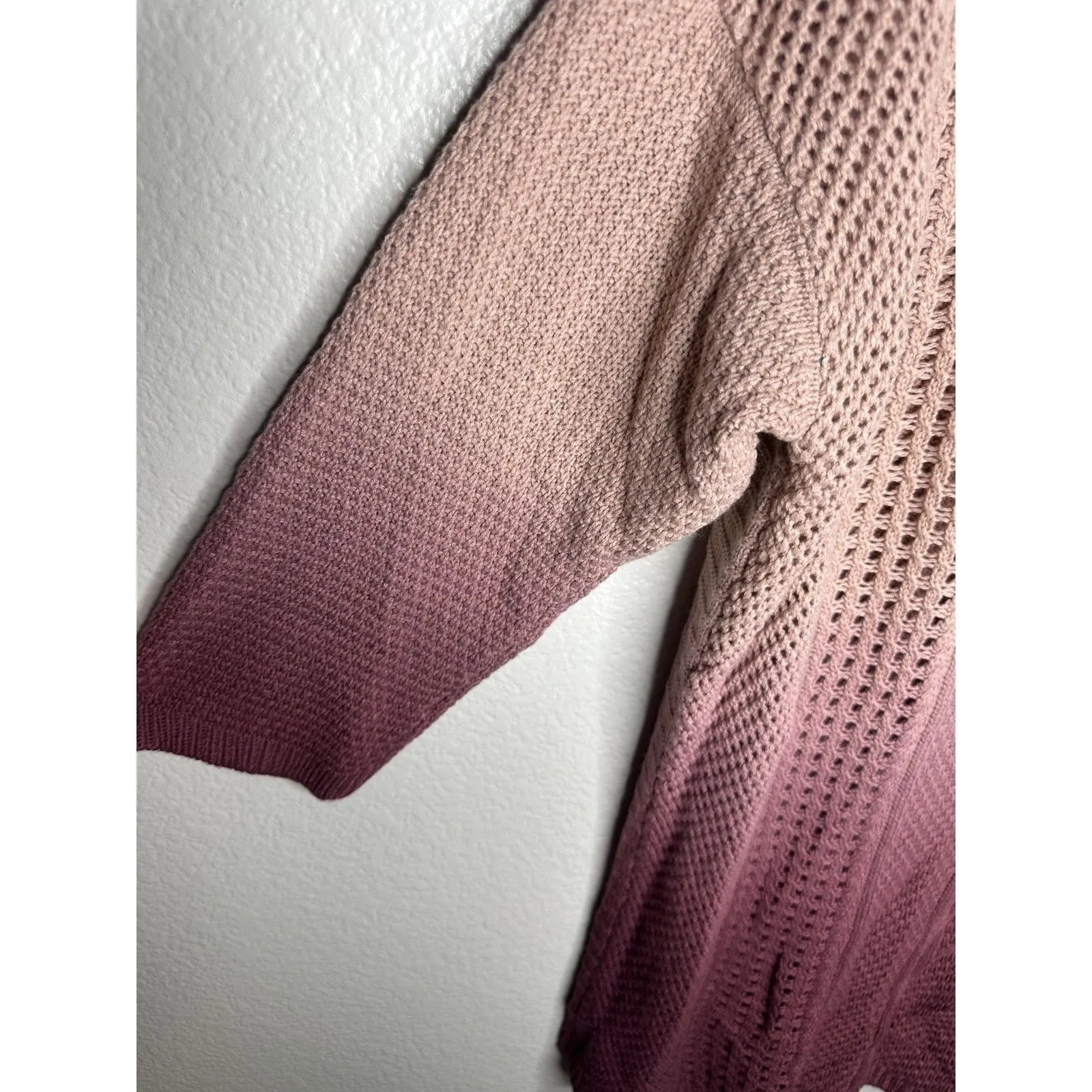 Torrid Sweater Womens 2X Pink Ombre V Neck Open Knit 3/4 Sleeve Cable Tunic - Image 3