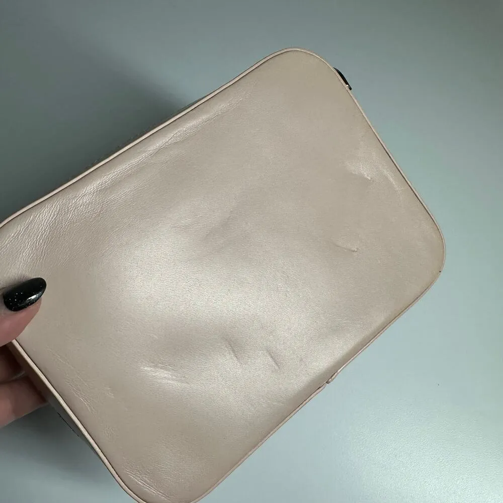 LK Bennett Light Pink Leather Floral Applique Clutch Crossbody Purse - Image 5