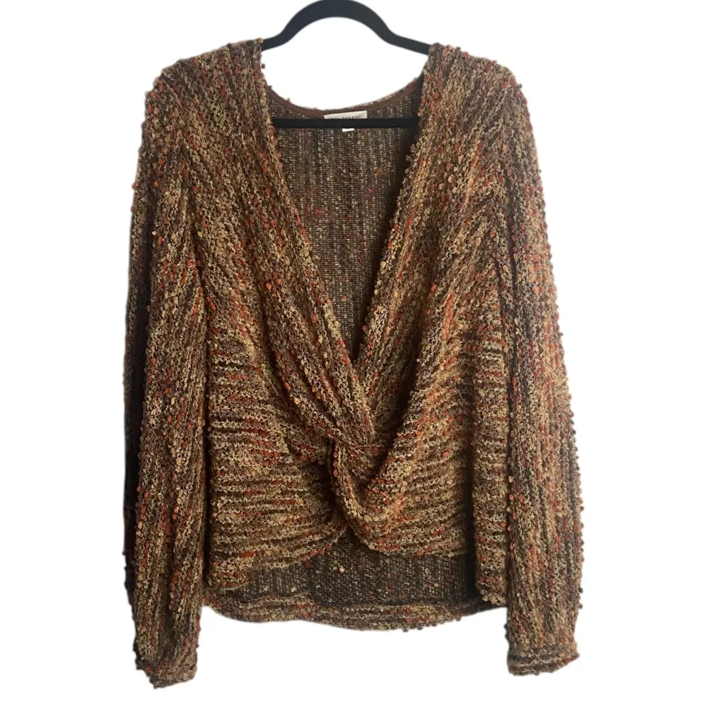 Blu Pepper Size Xl Nubby Surplice Twist Sweater Brown Chunky Knit Fall Cozy Boho - Image 2