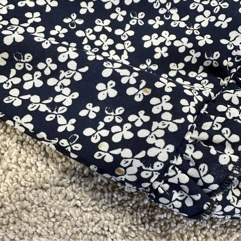 Adrianna Papell Sweater Blouse 3/4 Balloon Sleeve Floral Ruffle Neck in Navy S - Image 12