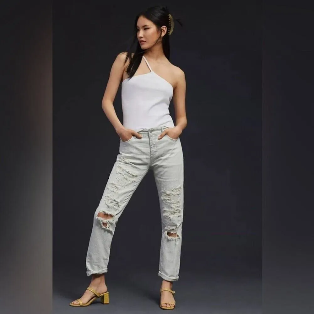 Pilcro Distressed Mid-Rise Slim‎ Boyfriend Jeans in Ocean Studio Size 29 - Image 15