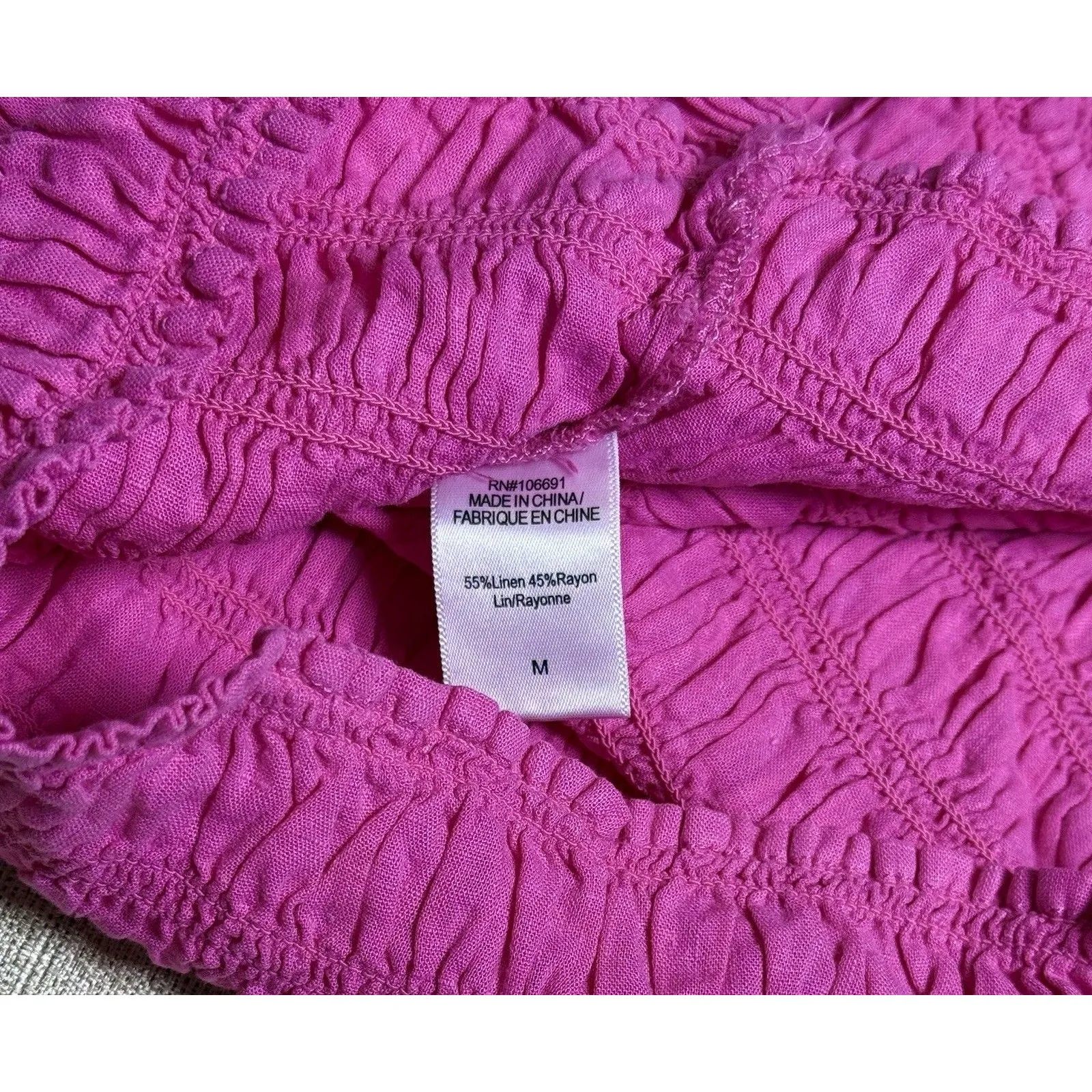 Young Fabulous & Broke Pink Smocked Off Shoulder Puff Sleeve Boho Top M - Image 8