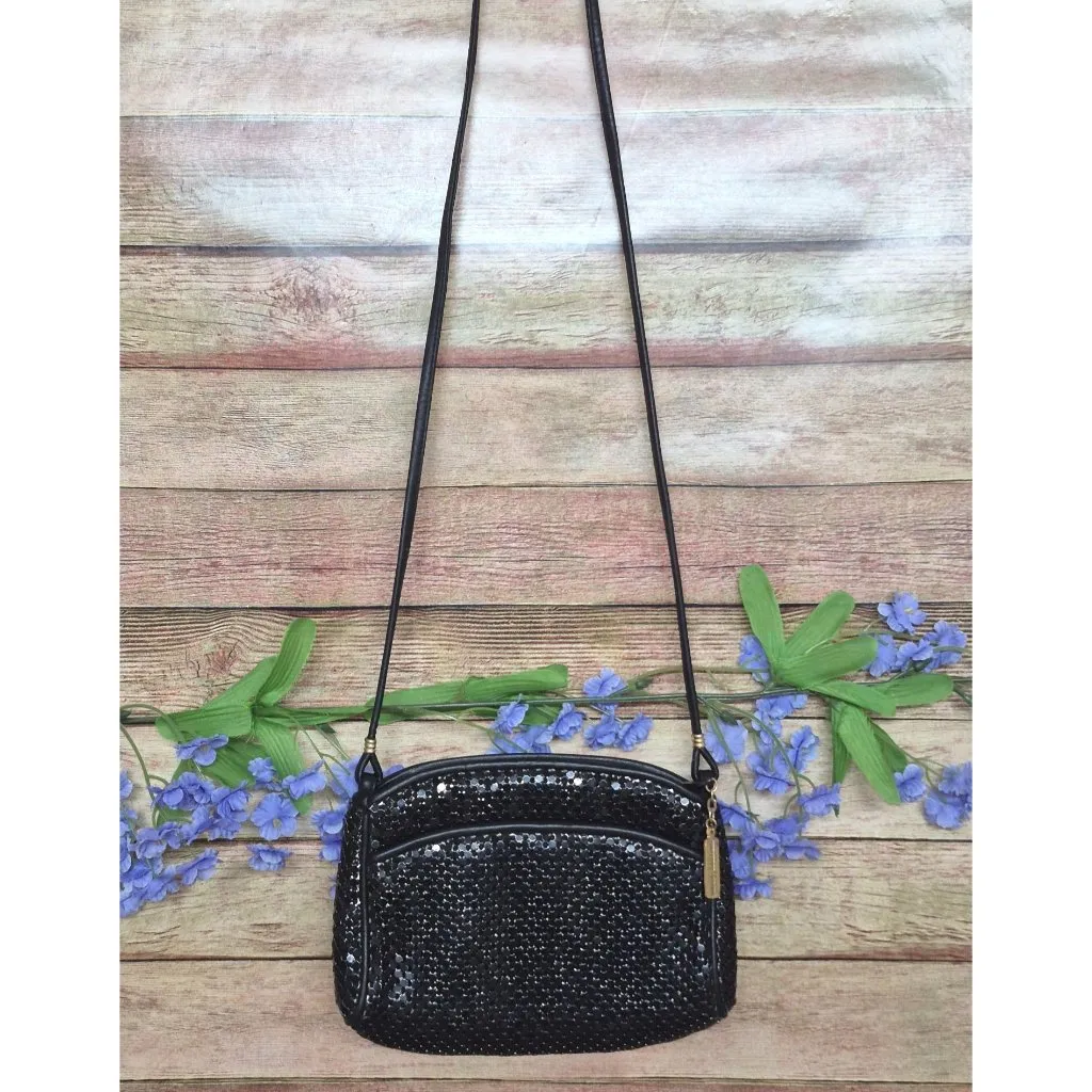 Vintage Whiting and Davis Small Black Mesh Evening Bag Cross Body Purse - Image 2