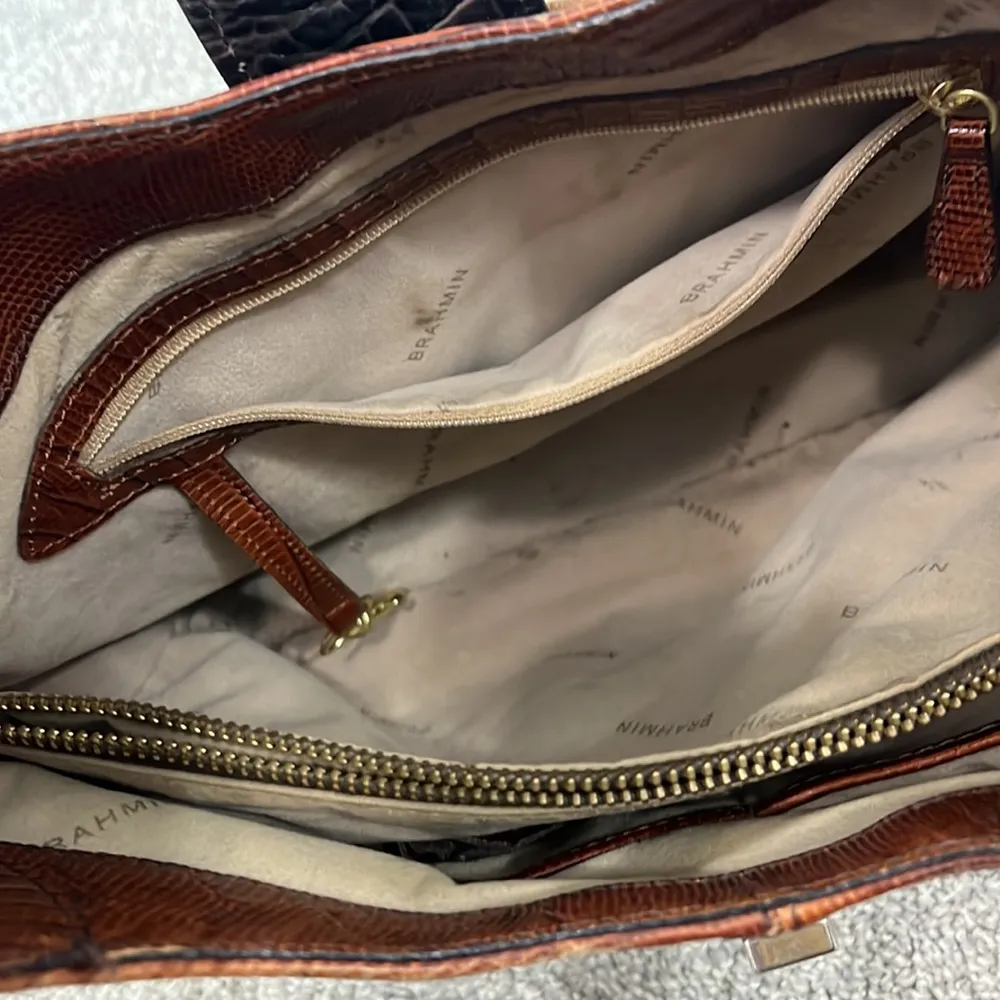 Brahmin Melbourne Maggie Cognac Brown Crocodile Hobo Leather Shoulder Bag - Image 12