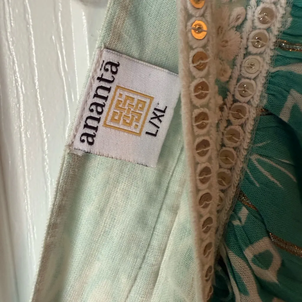 Indian Boho Green and White Maxi Dress L/XL - Image 3