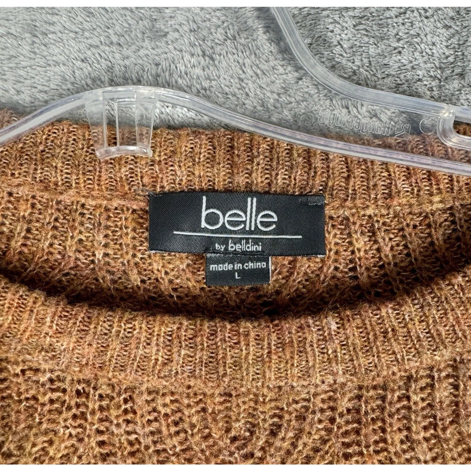 Belle by Belldini Sweater Womens Large Brown Chunky Knit Boho Neutral Minimalist - Image 8