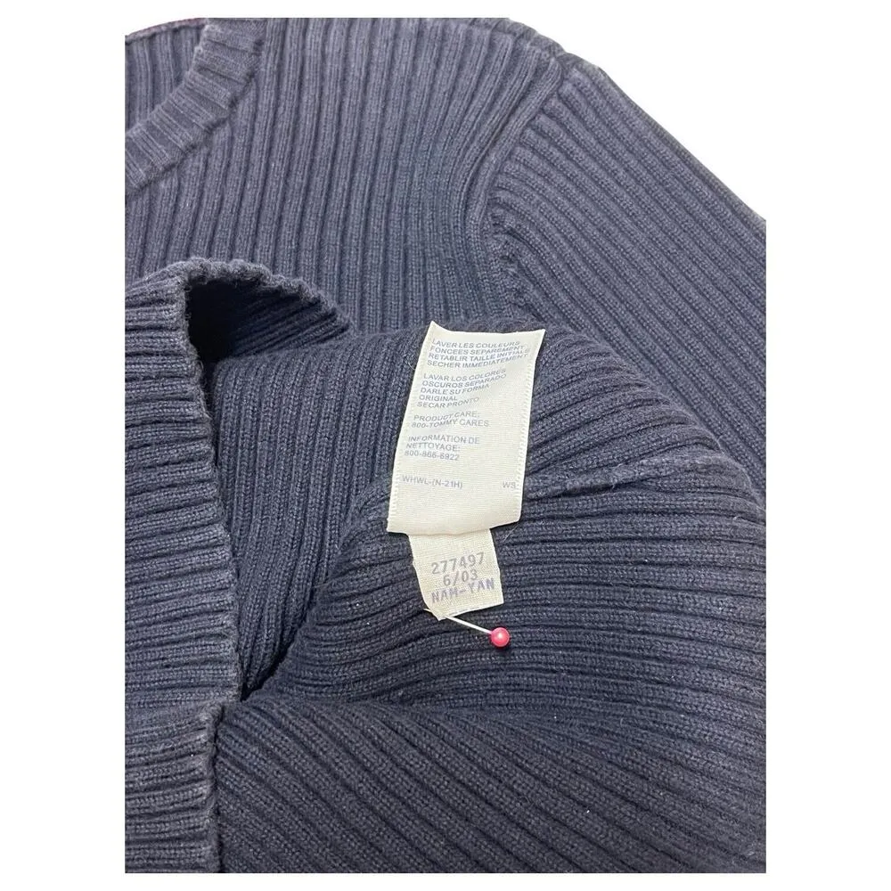 VTG Tommy Hilfiger Sweater Womens XL Blue Flag Logo Ribbed Knit Round Neck Navy - Image 9