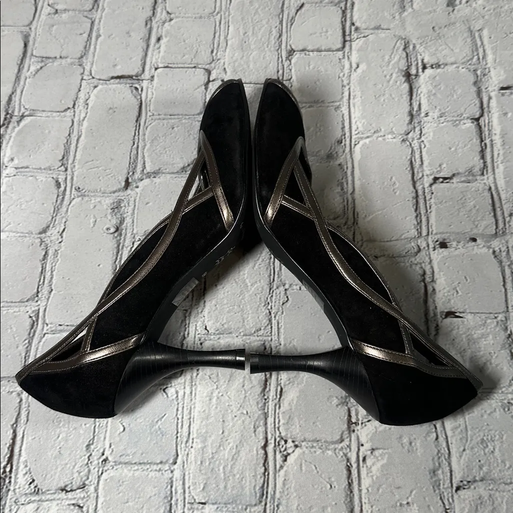 Gianni Bini Black and Metallic Silver Heels Open Toe size 8 M Leather Upper - Image 4