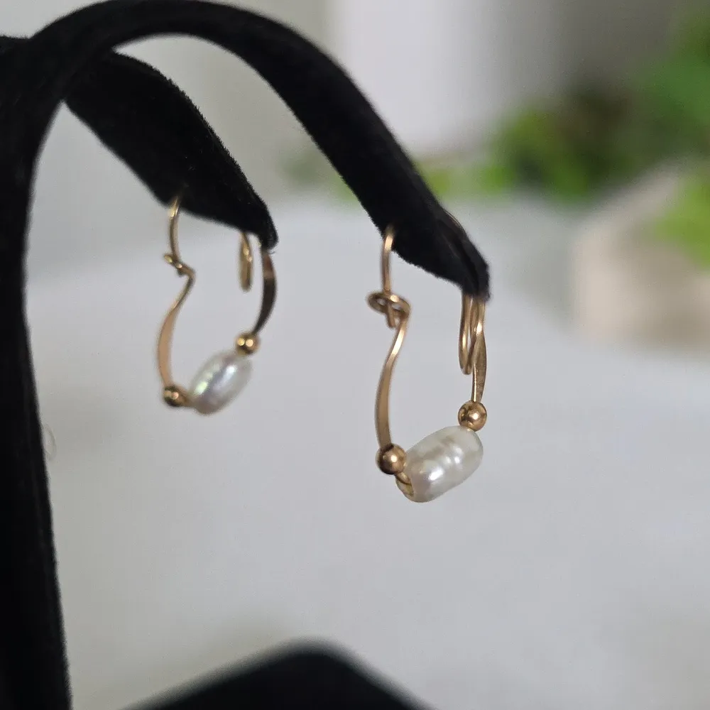 Vintage Freshwater Rice Pearl Necklace and Earrings Pat 537965 Gold - Image 7