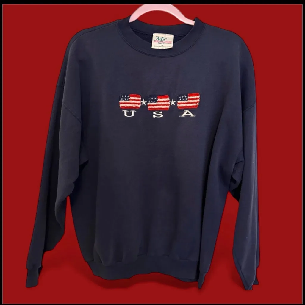 Vintage 90s AMERICAN FLAG SWEATSHIRT unisex navy color Xl Blue Size L - Image 2