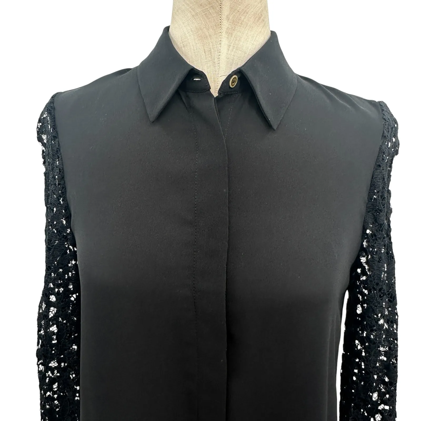 Claudie Pierlot Lace Sleeve Blouse Button Down Top Black Size 36 US 4 - Image 2