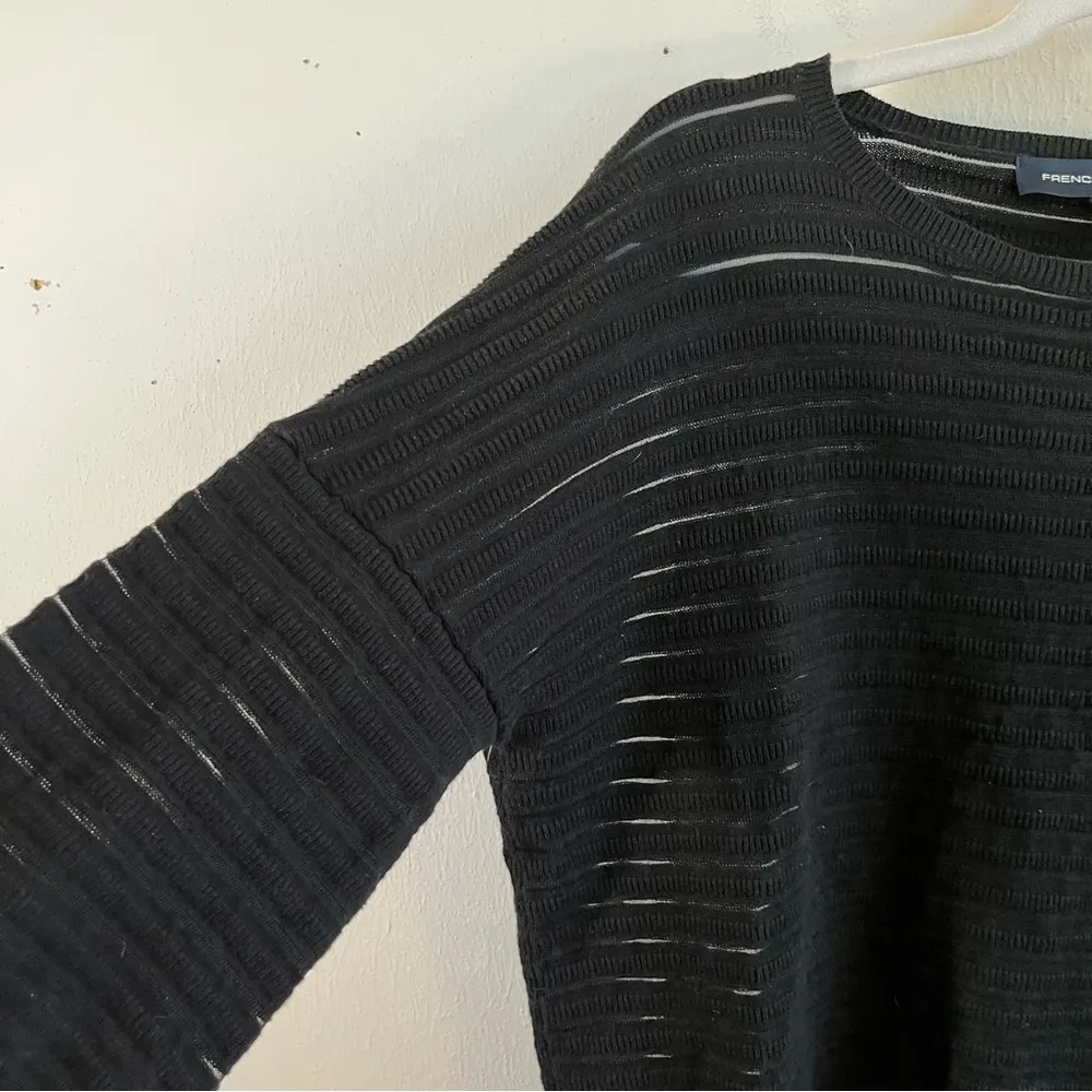 French Connection Sweater Black Striped Mesh Semi-Sheer Balloon Sleeve Sz XS GUC - Image 5
