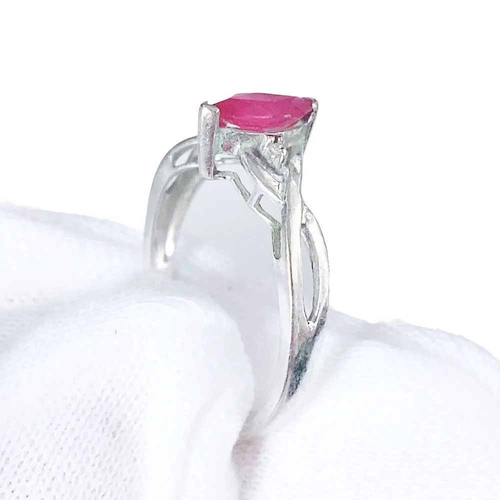 10K 10KT WHITE GOLD PINK RUBY MARQUISE CUT RING Sz 7 - Image 5