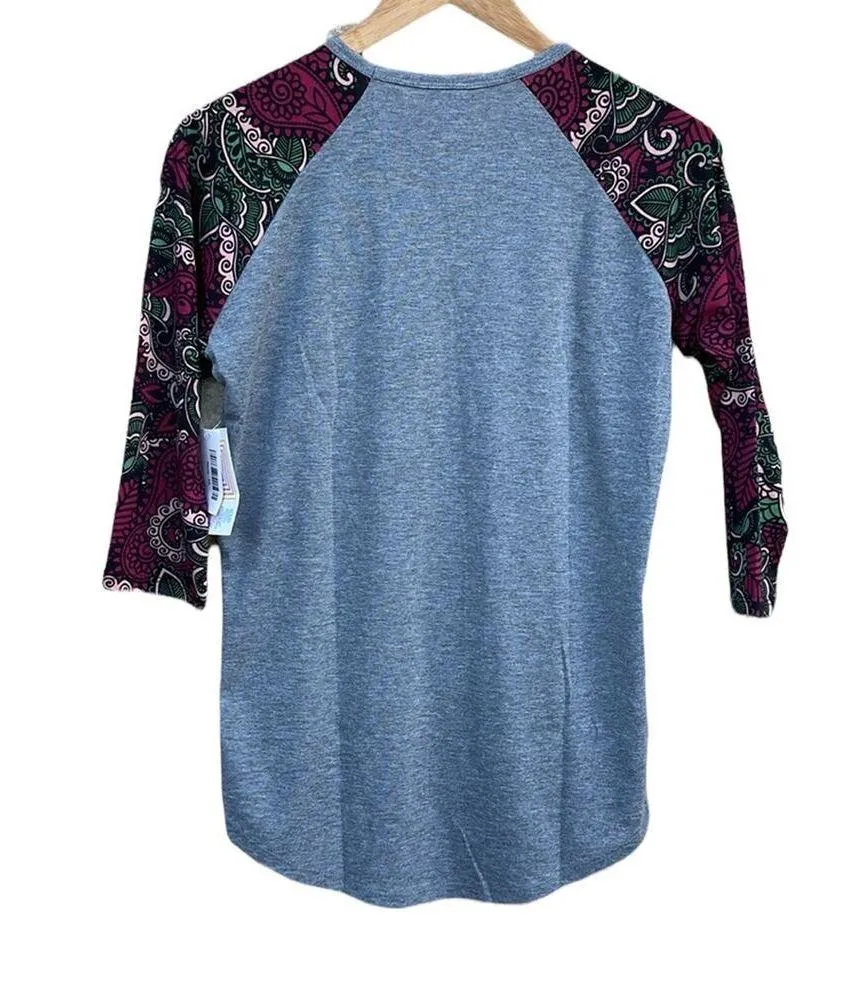 LulaRoe randy shirt gray burgundy flowers size XS NEW - Image 2
