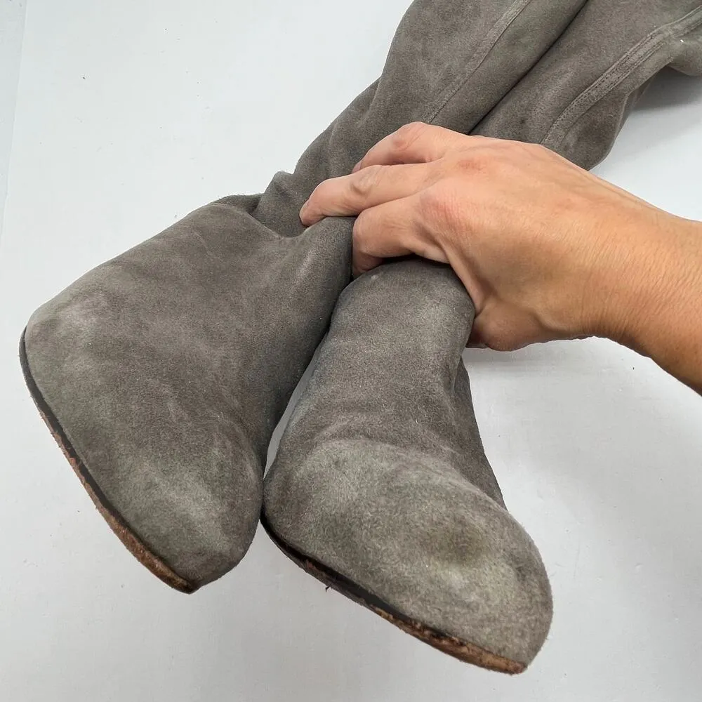 Cole Haan Women's Nike Air Gray Suede Stacked Heel Tall Boots Size 8B - Image 4