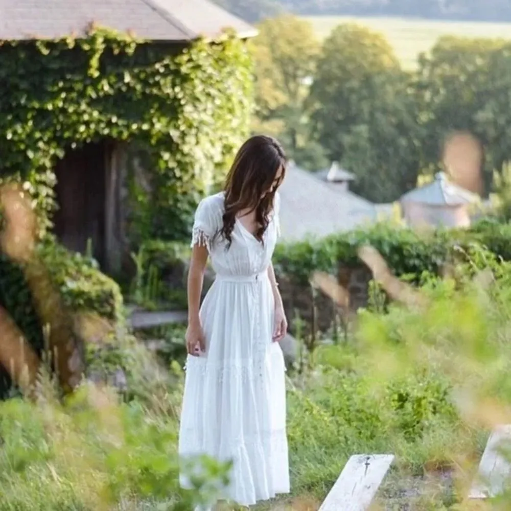 ✨ Jaase Boho Peasant White Crochet Lace Tiered Maxi Long Dress✨ - Image 2