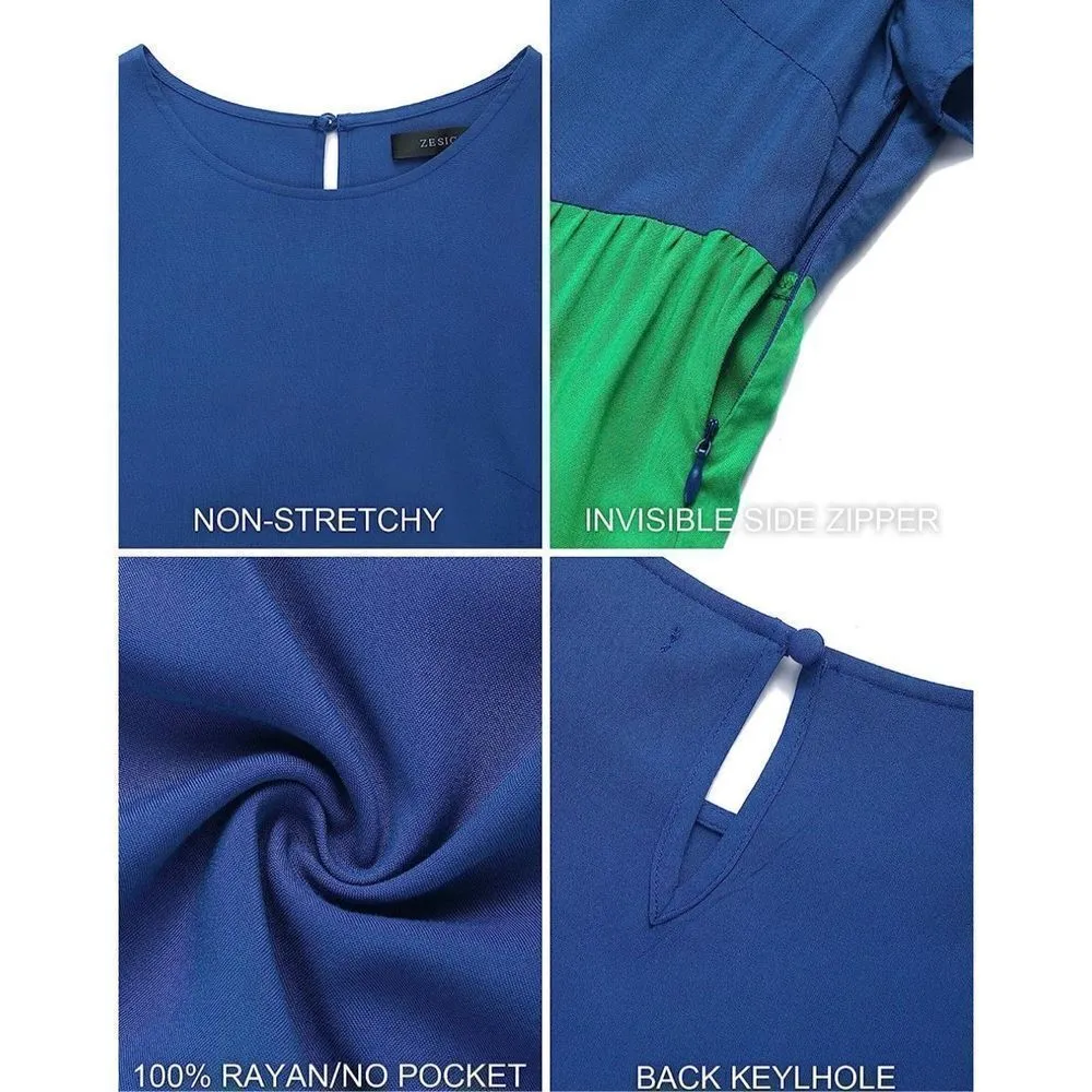 NEW Short Sleeve Crew Neck Loose Tiered Swing Midi Dress L Blue Size L - Image 3