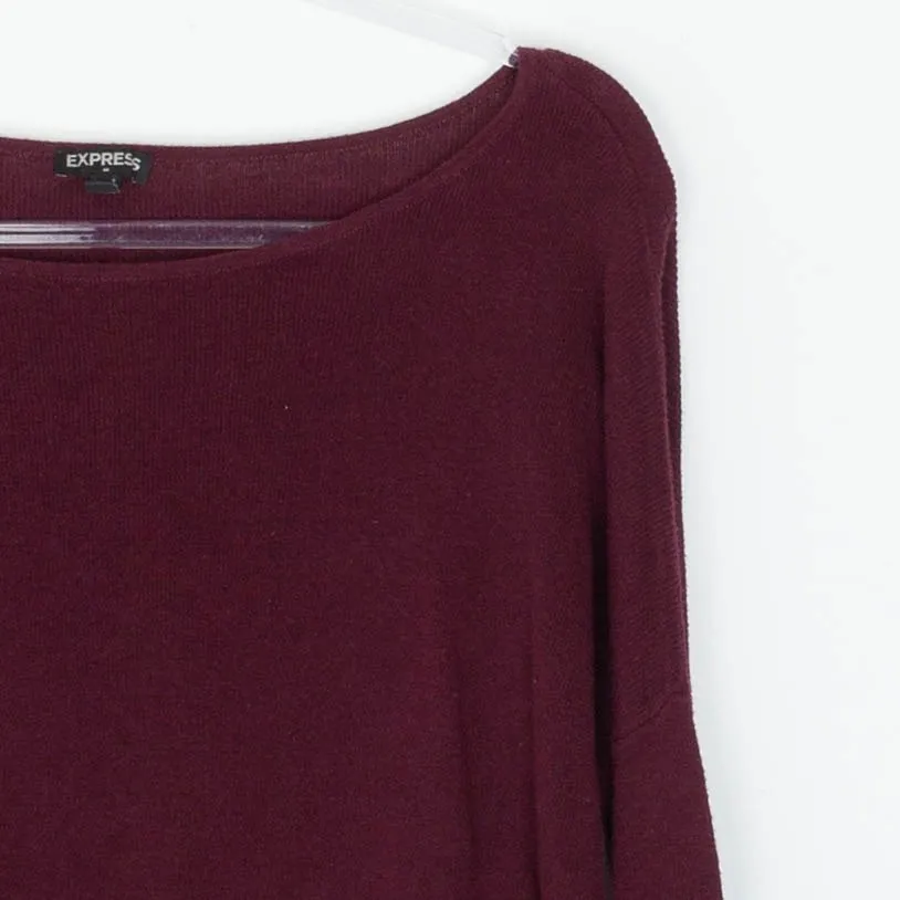 Express Womens Burgundy Bell Sleeve Boat Neck Knit Sweater Top Size M Minimalist - Image 2