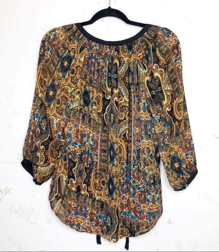 𝅺Meadow Rue Anthropologie printed boho Mayra  peasant blouse - Image 8