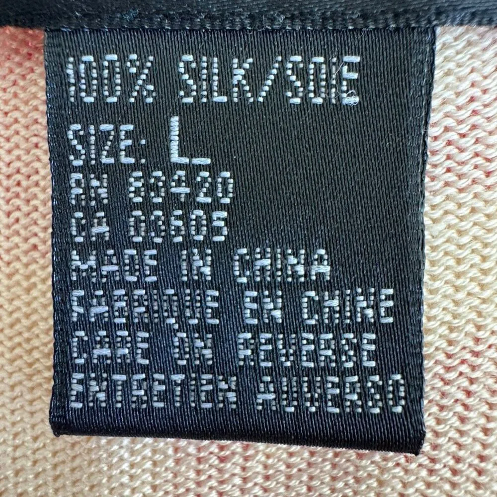 August Silk Knit Button Down Lightweight Red Cream Casual Luxury Cardigan  SZ L - Image 13