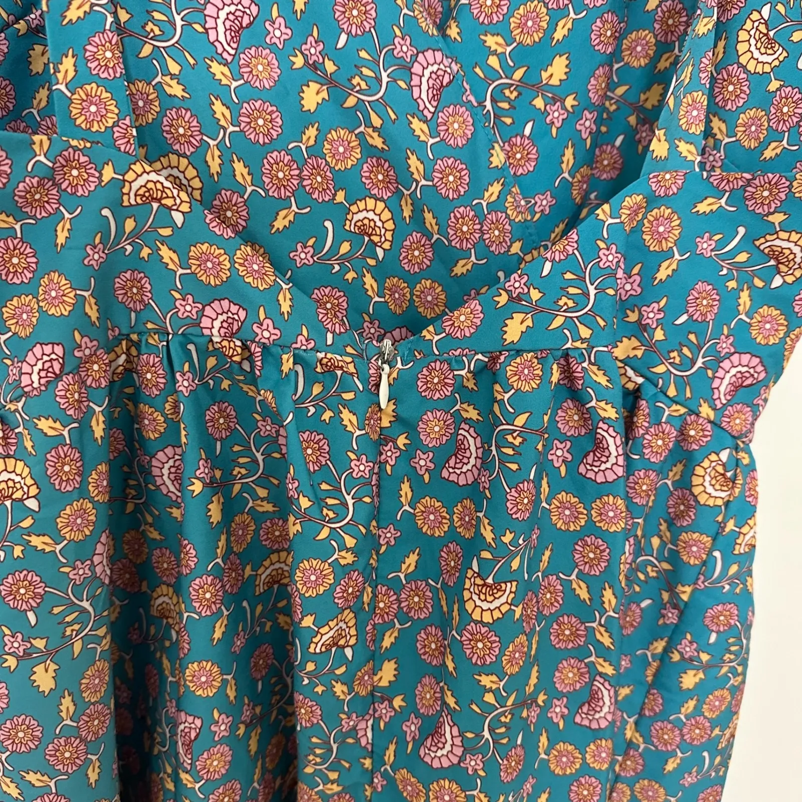 GABI | Teal Turquoise Orange Bohemian Floral Shoulder Tie Backless Mini Dress Blue - Image 8