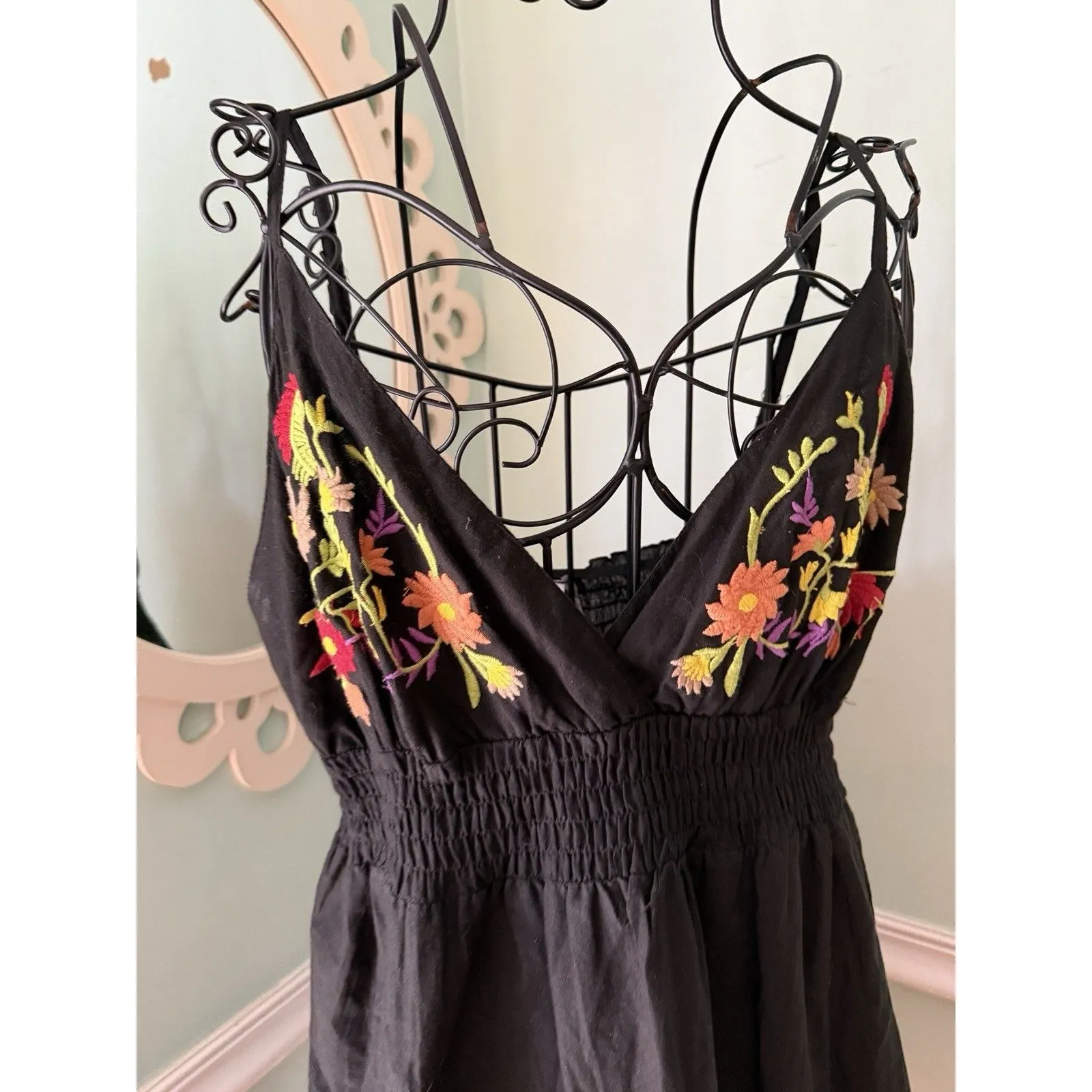 OCEAN BREEZE 90s/Y2K Black Embroidered Beach Cover / Sundress L Size L - Image 2
